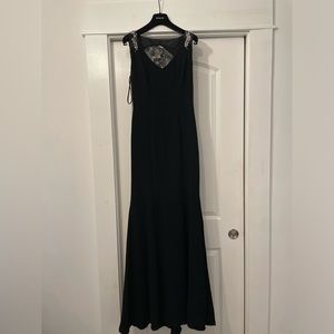 Theia crepe fishtail embelished gown